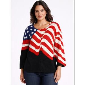 Michael Simon USA Red White Blue American Flag Design Woven Silk Sweater sz OX